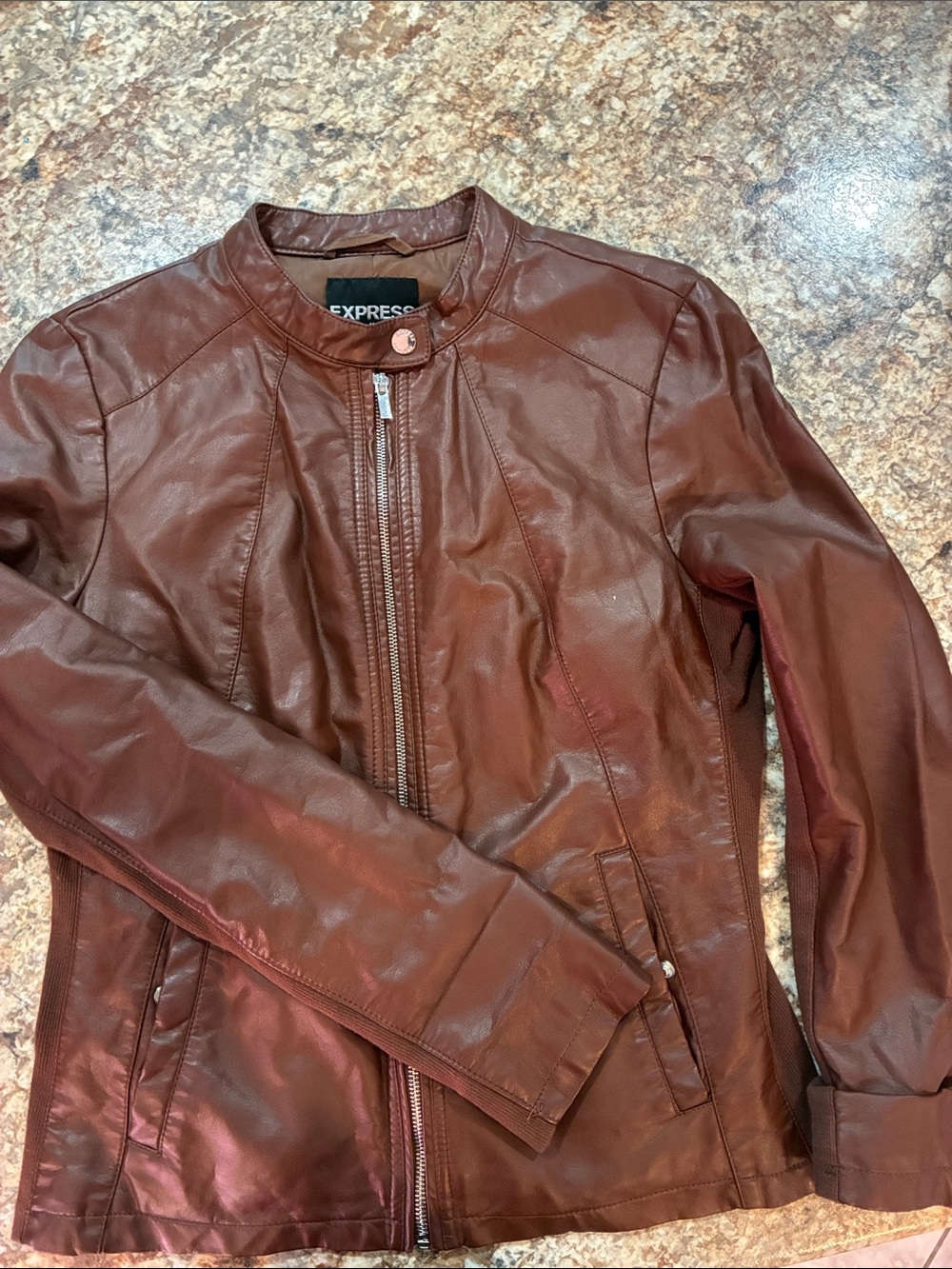 Express Women's Burgundy Faux Leather Zip Jacket